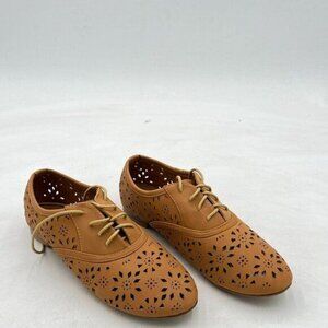 Women's Flat Shoe Wingtip Lace Up Faux Nubuck Oxford